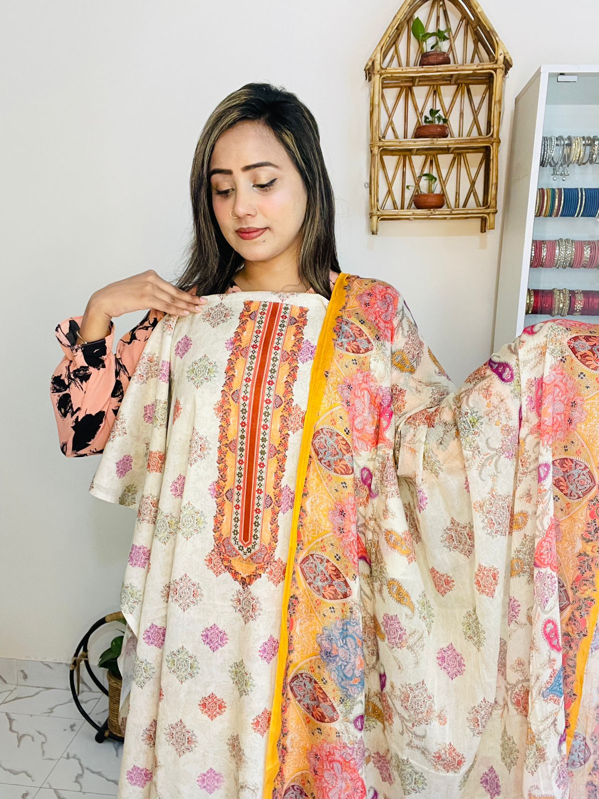 🌸 স্টাইলিনা প্রিমিয়াম সুইস কটন লন ৩ পিস (Code: S09)